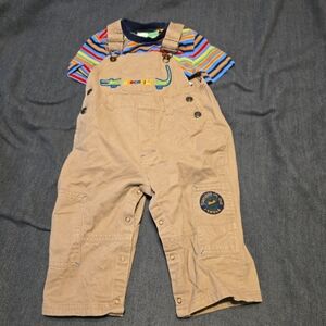 Circo Tan Overalls with Colorful Striped Shirt